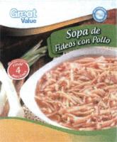 GREAT VALUE SOPA DE FIDEOS CON POLLO GREAT VALUE 100 SATISFACCIÓN O LA DEVOLUCIÓN DE TU DINERO