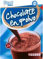 GREAT VALUE GREAT VALUE 100 SATISFACCIÓN O LA DEVOLUCIÓN DE TU DINERO CHOCOLATE EN POLVO