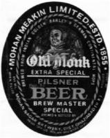 MOHAN MEAKIN LIMITED. ESTD. 1855. BREWED FROM INDIAN GOLDEN BARYLE & GERMAN CONTINENTAL HOPS. OLD MONK EXTRA ESPECIAL PILSNER BEER BREW MASTER SPECIAL MOHAN NAGAR BREWERY. DIST. GHAZIABAD (UP)