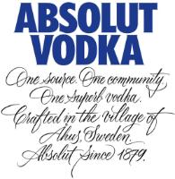 ABSOLUT VODKA ONE SOURCE. ONE COMMUNITY. ONE SUPERB VODKA. CRAFTED IN THE VILLAGE OF AHUS; SWEDEN. ABSOLUT SINCE 1879.