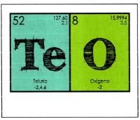 TEO 52 127.60 2.1 TELURIO -2;4;6 8 15.9994 3.5 OXÍGENO -2