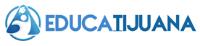 EDUCATIJUANA; LA PALABRAS VAN JUNTAS SIN ESPACIO DE COLOR AZUL VOLVIENDOSE MAS INTENSO EL AZUL EN LA PALABRA TIJUANA.;Y EL LOGOTIPO SIMULA A UN ESTUDIANTE AVENTANDO AL CIELO EL BIRRETE POR HABER TERMINADO SU PREPARATORIA; LLEVA UN CIRCULO