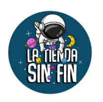 UN ASTRONAUTA CON UN PLANETA Y ESTRELLAS ABAJO DE ESTE LA PALABRA LA TIENDA SIN FIN