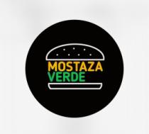 MOSTAZA VERDE EN COLOR MOSTAZA Y VERDE CON UN FONDO NEGRO Y LA SILUETA DE UNA HAMBURGUESA BLANCA; LA COMBINACION DE MOSTAZA VERDE A VERDE MOSTAZA Y LA ALTERACION DEL FONDO CON LA LINEA BLANCA.
