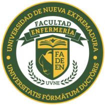LOGOTIPO REDONDO;UNIVERSIDAD DE NUEVA EXTREMADURA;/ UNIVERSITATIS FÔRMÂTUM DUCTÔRIS CON BLANCO AL REDEDOR DEL CIRCULO;SE ENCUENTRA LAS PALABRAS FACULTAD ENFERMERIA Y UN EMBLEMA CONTIENE UN LIBRO ABIERTO UNA LAMPARA;Y LAS SIGLAS UVNE