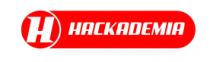 TIENE UNA H ROJA CON LAS LETRAS DE HACKADEMIA; LA H ESTA FORMADA DE DOS NUMEROS 1; UNO NORMAL; EL OTRO INVERTIDO.