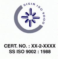 SISIR ISO 9000 - CERT. NO. ; XX-2-XXXX SS ISO 9002 ; 1988