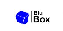 CAJA AZUL ABSTRACTA CON LINEA INTERMEDIA Y TEXTO 