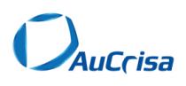 AUCRISA ; COLOR AZUL ;LETRA R ES UN DISEÑO EXCLUSIVO; LOGOTIPO CRISTAL PARABRISAS EN CIRCULO AZUL.