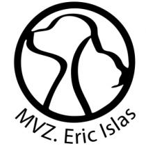 FORMA CIRCULAR CON ELEMENTOS GRAFICOS QUE ASEMEJAN UN PERRO Y UN GATO CON LA PALABRA MVZ. ERIC ISLAS