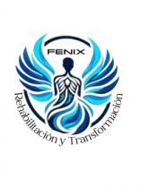 PERSONA CON ALAS Y ALREDEDOR UN CIRCULO CON COLORES AZUL CLARO Y FUERTE; CON LAS PALABRAS; FENIX; REHABILITACION Y TRANSFORMACION.