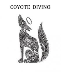LOGOTIPO COYOTE DIVINO; DISEÑO GRAFICO DE UN COYOTE CON AUREOLA