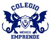 LAS PALABRAS COLEGIO MEXICO EMPRENDE Y LOGOTIPO DE DOS DRAGONES CON UN ESCUDO