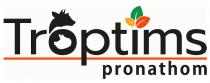 TROPTIMS PRONATHOM; DIBUJO DE SILUETA DE CABEZA DE NOVILLO; DIBUJO DE SILUETA DE CABEZA DE LECHON; DIBUJO DE SILUETA DE TRES HOJAS DE ALGUN VEGETAL; LINEA SUBRAYANDO LA PALABRA TROPTIMS