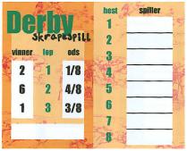 Derby skrapespill vinner løp ods 2 1 1/8 6 2 4/8 1 3 3/8 hest spiller 1 2 3 4 5 6 7 8
