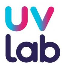 ТЗ состоит из текста «UVLab». «UV» написано над словом «lab»». Транслитирация «UVLab» - «Ю Ви Лаб».