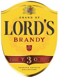 GRAND OF LORD’S BRANDY, BLENDED OF PREMIUM Y. 3 O. BRANDY SPIRITS, PREMIUM SPIRITS COLLECTION