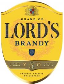 GRAND OF LORD’S BRANDY, BLENDED OF PREMIUM Y. 5 O. BRANDY SPIRITS, PREMIUM SPIRITS COLLECTION