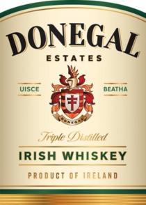 DONEGAL, ESTATES, UISCE, BEATHA, TRIPLE DISTILLED, IRISH WHISKEY, PRODUCT OF IRELAND