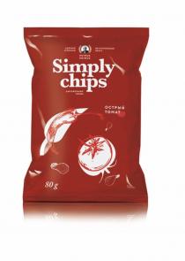 Simply chips, без усилителей вкуса, сделано в России, картофельные чипсы, острый томат, 80 g