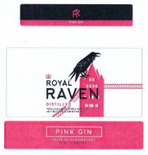 ROYAL RAVEN DISTILLED PREMIUM BLEND OF JUNIPER DISTILLATE AND FINEST SPICES AND BOTANICALS PINK GIN TASTE OF STRAWBERRY