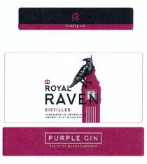 ROYAL RAVEN DISTILLED PREMIUM BLEND OF JUNIPER DISTILLATE AND FINEST SPICES AND BOTANICALS PURPLE GIN TASTE OF BLACKCURRANT