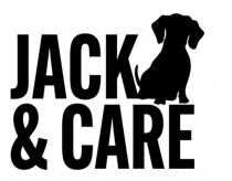 Словосочетание JACK&CARE или JACK AND CARE. Выполненно стандартным шрифтом из прописных букв, в котором слово «JACK» – «имя, кличка животного» (англ.), CARE – «забота, уход» (англ.). Это название торговой марки(бренда) товаров для животных. На русском произносится, как Джек энд Кэар.