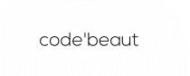 Словесная часть: «code beaut» выполнена на французском языке в латинице, стандартным шрифтом прописными буквами, транслитерация на русский язык: «код бот».