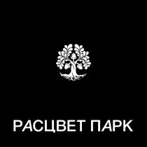 Словесный элемент состоит из двух слов, выполненных буквами русского алфавита: «РАСЦВЕТ ПАРК», в белом цвете.
