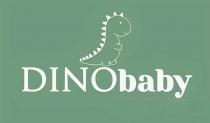 словесный элемент «DINObaby» стандартным шрифтом в латинице белым цветом, первые четыре буквы «DINO» заглавные, остальные буквы строчные, транслитерация «ДИНОбэби».