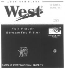 AMERICAN BLEND WEST FULL FLAVOR STREAM TEC FILTER CIGARETTES 20 CLASS A А ТЕС