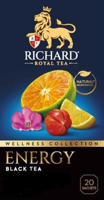 RICHARD ROYAL TEA ENERGY WELLNESS COLLECTION NATURAL INGREDIENTS BLACK TEA 20 SACHETS