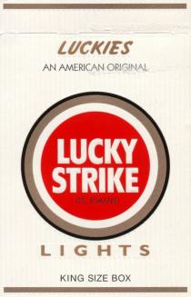 LUCKIES AN AMERICAN ORIGINAL LUCKY STRIKE ITS IT TOASTED LIGHTS KING SIZE BOX