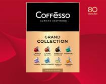COFFESSO ALWAYS INSPIRING GRAND COLLECTION CLASSICO ITALIANO CREMA DELICATO ESPRESSO SUPERIORE RISTRETTO LUNGO DECAFFEINATO VANILLA GUSTO CARAMEL GUSTO PREMIUM BLEND 80 CAPSULES