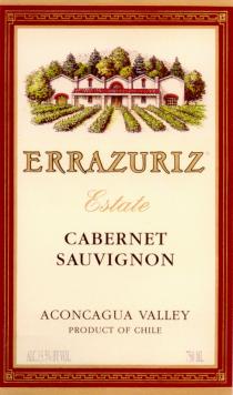 ERRAZURIZ ESTATE CABERNET SAUVIGNON ACONCAGUA VALLEY PRODUCT OF CHILE