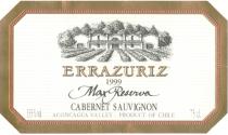 ERRAZURIZ ACONCAGUA VALLEY ERRAZURIZ MAX RESERVA CABERNET SAUVIGNON ACONCAGUA VALLEY - PRODUCT OF CHILE 1999