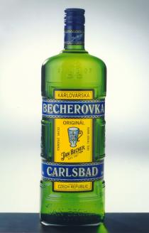 KARLOVARSKA BECHEROVKA CARLSBAD BECHER JB KARLOVARSKA BECHEROVKA CARLSBAD JAN BECHER ORIGINAL PRODUCT OF THE CZECH REPUBLIC OCHR. ZNAMKA REG. TRADE MARK 1807