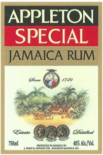 APPLETON WRAY NEPHEW APPLETON SPECIAL JAMAICA RUM ESTATE DISTILLED PRODUCED IN JAMAICA BY J. WRAY & NEPHEW LTD. KINGSTON JAMAICA W.I.W.I.