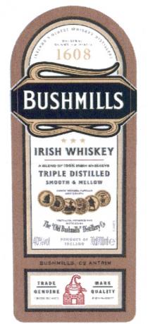 BUSHMILLS OLDBUSHMILLS OLD BUSHMILLS IRISH WHISKEY TRIPLE DISTILLED SMOOTH & MELLOWMELLOW