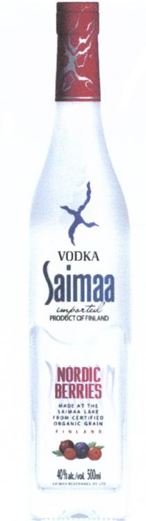 SAIMAA SAIMAA VODKA IMPORTED NORDIC BERRIES MADE AT THE SAIMAA LAKE FROM CERTIFIED ORGANIC GRAIN FINLANDFINLAND