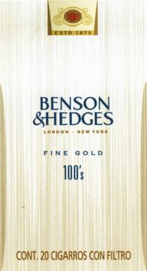 B&H BENSON & HEDGES LONDON NEW YORK FINE GOLD ESTD 1873BH 1873