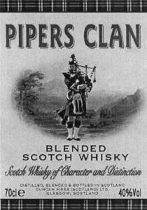 PIPERSCLAN DUNCAN PIPER PIPERS CLAN DUNCAN PIPER BLENDED SCOTCH WHISKY OF CHARACTER AND DISTINCTION DISTILLED BOTTLED IN SCOTLAND GLASGOWGLASGOW