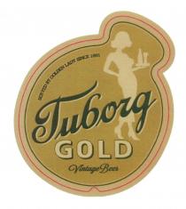 TUBORG GOLDENLADY TUBORG GOLD SERVED BY GOLDEN LADY SINCE 1895 VINTAGE BEERBEER