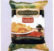 DELICADOS NACHO DELICADOS 1996 PREMIUM QUALITY NACHOS С КУСОЧКАМИ ОЛИВОК И ПАПРИКОЙПАПРИКОЙ