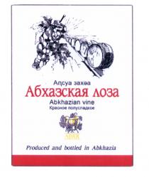 АВКК АПСУА ЗАХЭА АБХАЗСКАЯ ЛОЗА ABKHAZIAN VINE PRODUCED AND BOTTLED IN ABKHAZIA КРАСНОЕ ПОЛУСЛАДКОЕ АВКК АПСУА ЗАХЭА ABKKABKK