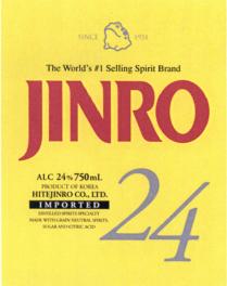 JINRO HITEJINRO SINCE 1924 THE WORLDS 1 SELLING SPIRIT BRAND PRODUCT OF KOREA IMPORTED DISTILLED SPIRITS SPECIALTY MADE WITH GRAIN NEUTRAL SPIRITS SUGAR AND CITRIC ACID 24WORLD'S 24
