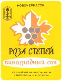 НОВОЧЕРКАССК РОЗА СТЕПЕЙ ВИНОГРАДНЫЙ СОК РУССКИЙ ВИНОГРАД ВСЕРОССИЙСКИЙ НИИ ВИНОГРАДАРСТВА ВИНОДЕЛИЯ ПОТАПЕНКО COK