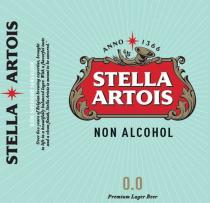 STELLA ARTOIS PREMIUM LAGER BEER BIERE SUPERIEURE SANS ALCOOL NON ALCOHOL BELGIAN BREWING EXPERTISE ANNO 13661366