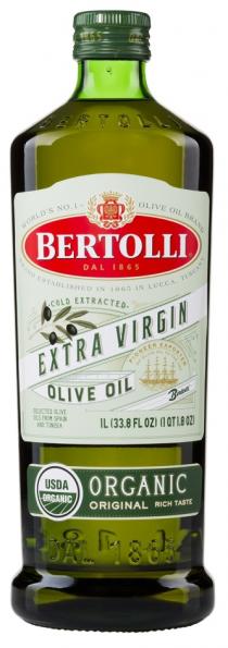 BERTOLLI DAL 1865 WORLDS NO.1 OLIVE OIL BRAND ESTABLISHED IN 1865 LUCCA TUSCANY COLD EXTRACTED EXTRA VIRGIN PIONEER EXPORTED OF OLIVE OIL TO THE USA SELECTED OLIVE OILS FROM SPAIN AND TUNISIA OLIVE OIL RICH TASTE ORIGINAL ORGANIC USDAWORLD'S USDA