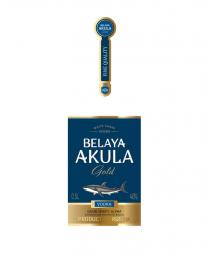 BELAYA AKULA GOLD FINE QUALITY KLVZK VODKA GRAIN SPIRITS ALPHA DISTILLED AND BOTTLED IN RUSSIA PRODUCT OF RUSSIA